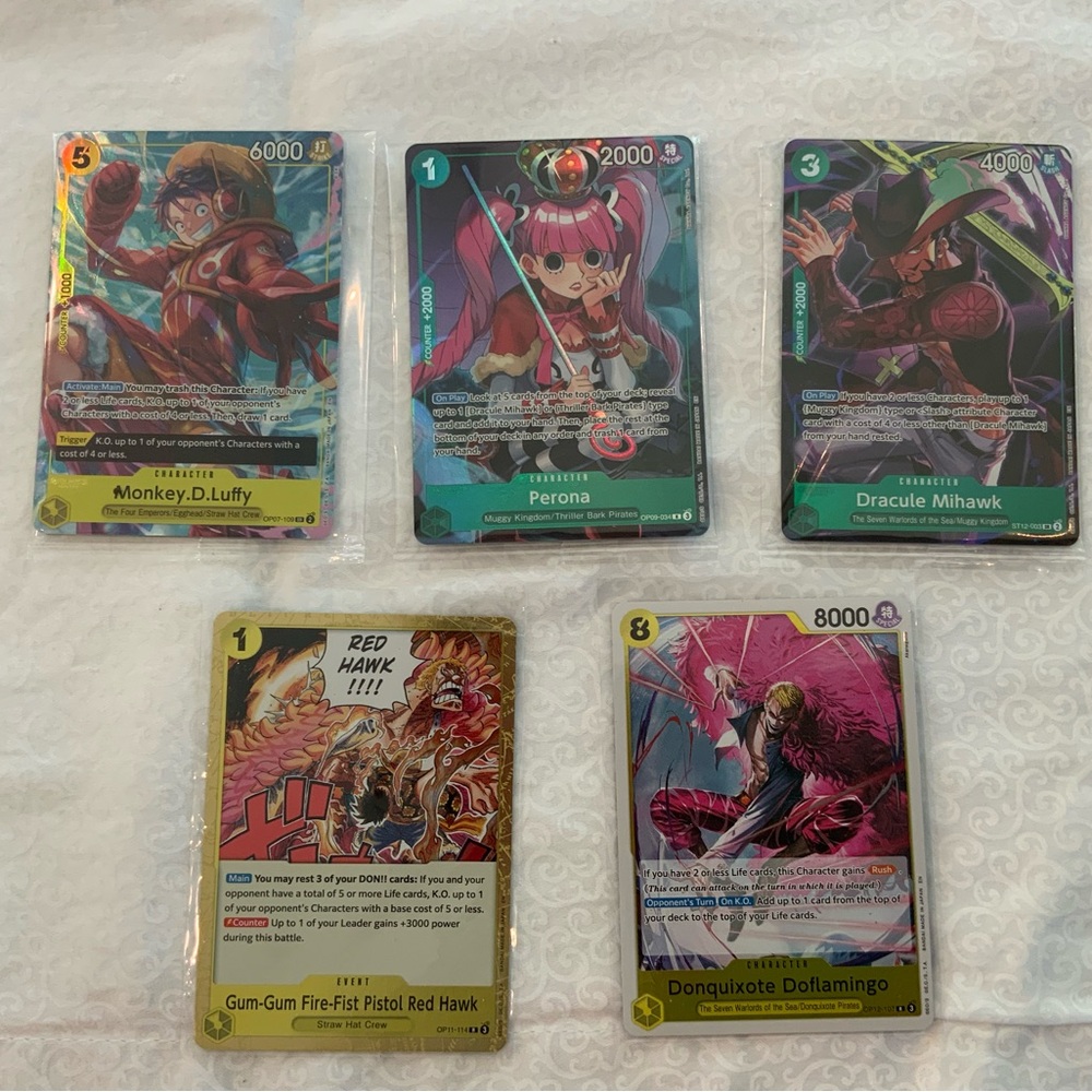 Lot Of 5 One Piece Perona Monkey D Luffy Dracule Mihawk Card Game